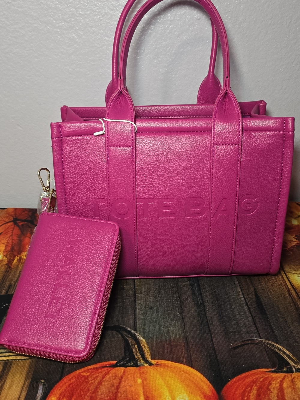 Hot Pink Tote Bag with Matching Wallet - Unbranded